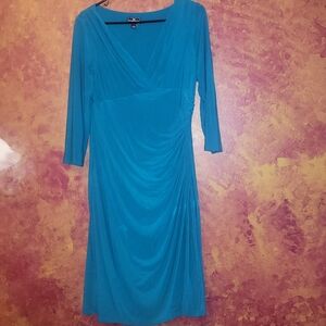 American Living Blue Long Sleeve V-Neck Sheath Dress